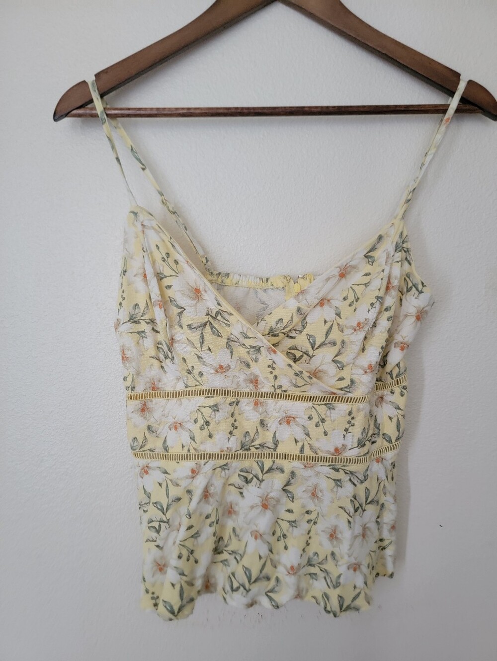 Blue Rain for Francesca's Yellow Floral Crossover Camisole Top